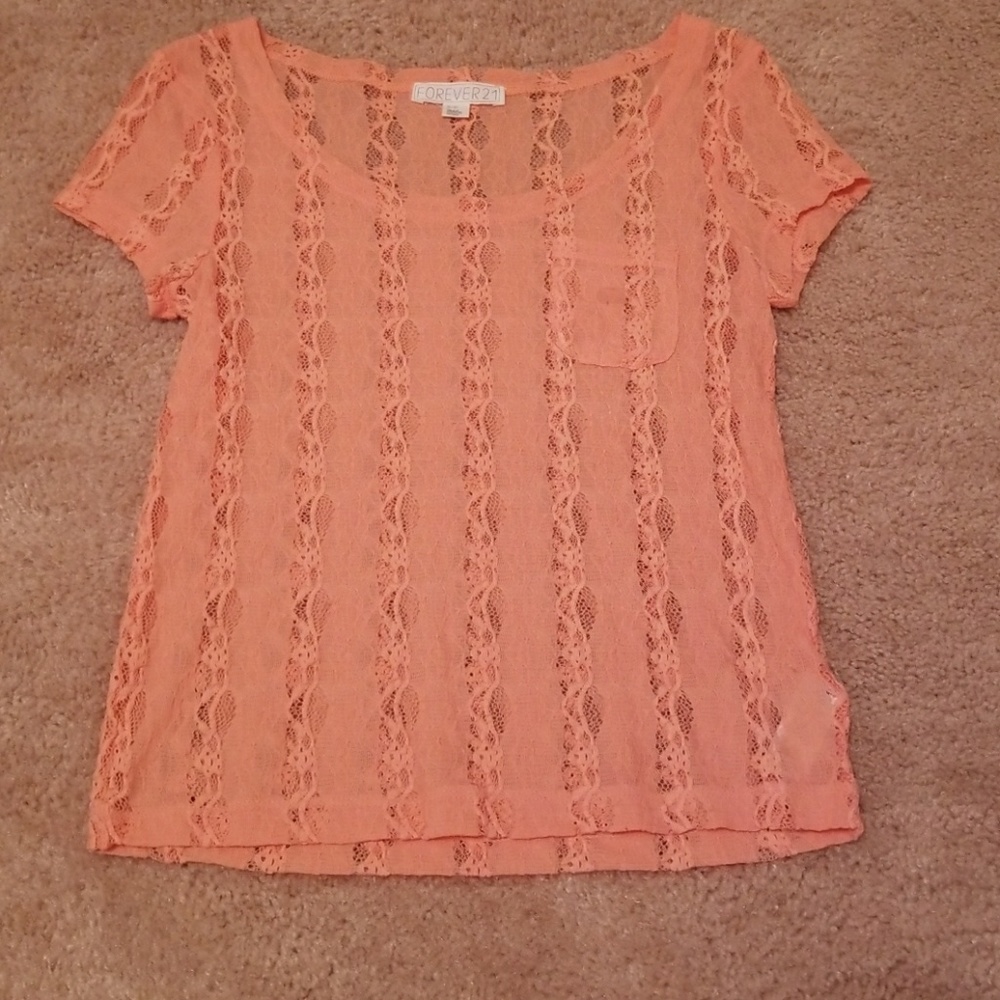 Peach Lacy Short Sleeve Top